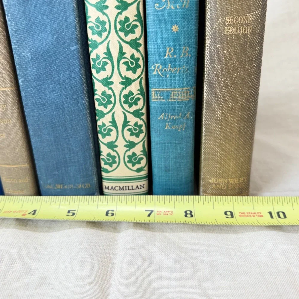 Vintage Blue and Neutral Decorative Book Bundle Set of 7 Hardcover Books Decor